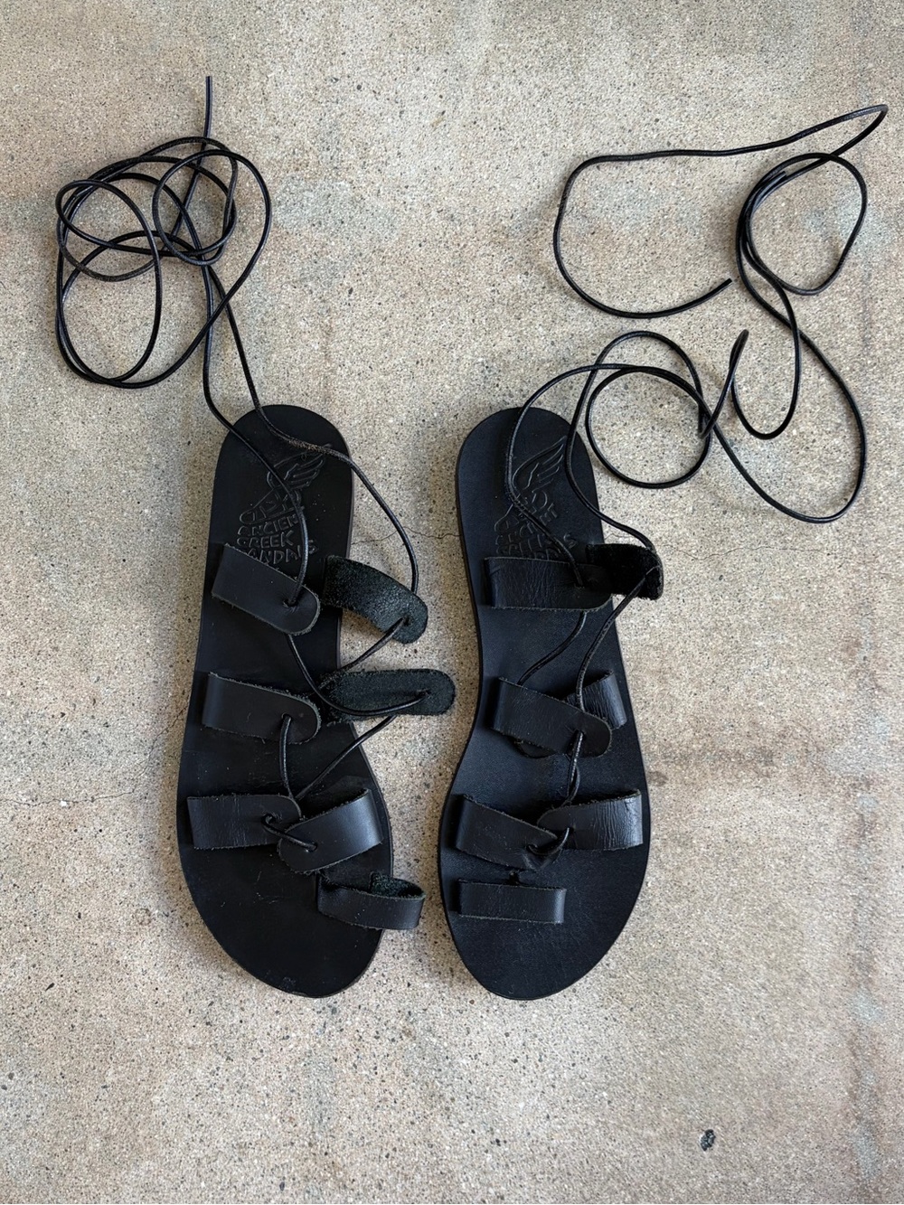 Ancient Greek Sandals Alcycone Lace Up Sandals in Black Leather